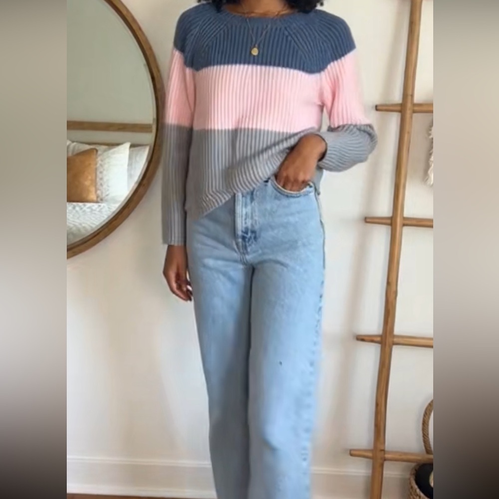 Harper Heritage Blue, Pink and grey scalloped edge sweater